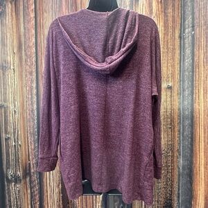Cozy Open Front Light-Weight Heathered Plum Cardigan Hoodie with Pockets X-Small